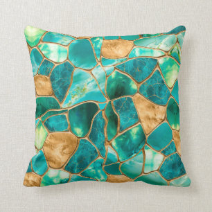 Emerald Green and Gold cells abstract Throw Pillow