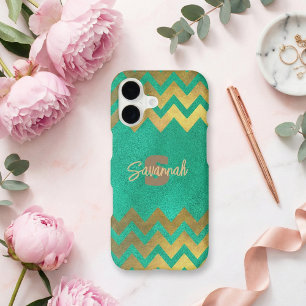 Emerald Green and Gold Chevron Glitter iPhone 17 Case