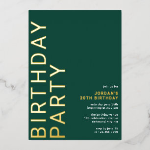 Emerald Green and Gold Elegant Any Age Birthday Foil Invitation