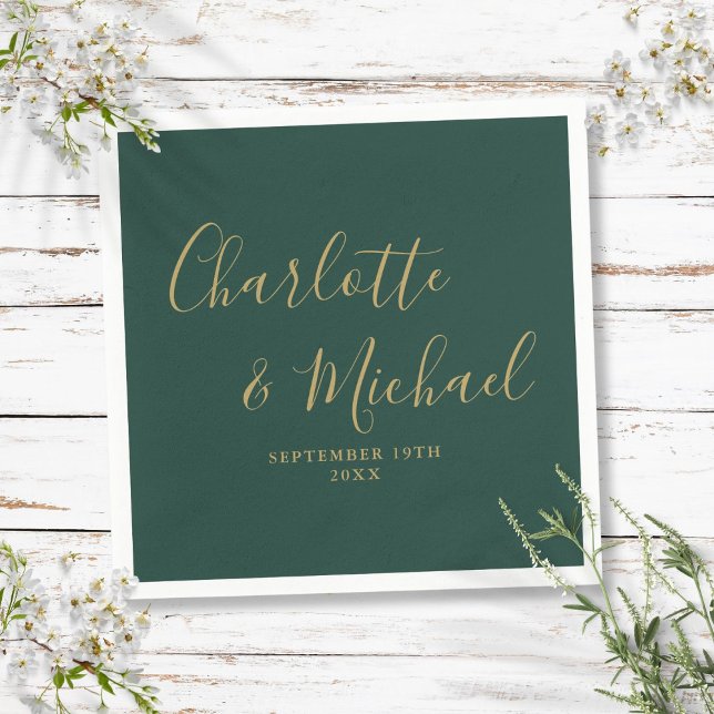 Emerald Green And Gold Elegant Signature Wedding Napkins (Emerald Green And Gold Elegant Signature Wedding Napkins)