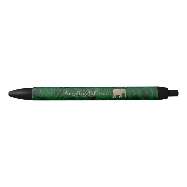 Emerald Green and Gold Elephant Monogrammed Pen (Front)