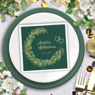 Emerald Green and Gold Eucalyptus Elegant Wedding Napkins