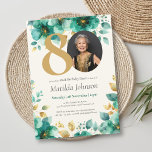 Emerald Green and Gold Floral 80th Birthday  Invitation<br><div class="desc">Emerald Green and Gold Floral 80th Birthday Invitation. Celebrate a special milestone in style with this elegant Emerald Green and Gold Floral Birthday Invitation. Featuring rich green tones, shimmering gold accents, and delicate floral details, this design adds a touch of sophistication to any birthday celebration. Easily customize the text to...</div>