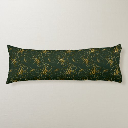 Emerald Green and Gold Floral Body Pillow