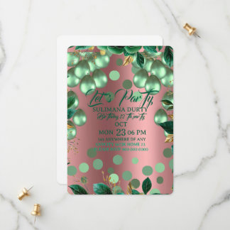 Emerald green and gold floral wedding invitation, save the date