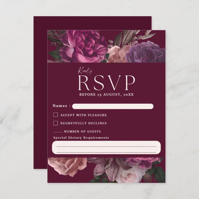  Emerald Green and gold Floral Wedding RSVP Card (Front/Back)