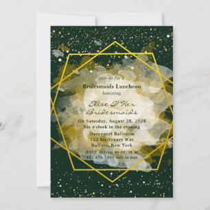 Emerald Green and Gold Geometric Bridesmaids Lunch Invitation