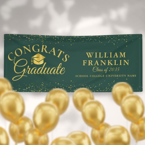 Emerald Green And Gold Glitter Graduation Banner