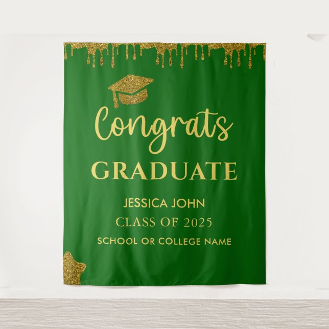 Emerald Green And Gold Graduation Photo Backdrop (Front)