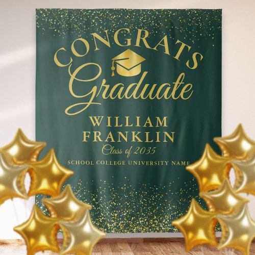 Emerald Green And Gold  Graduation Photo Backdrop