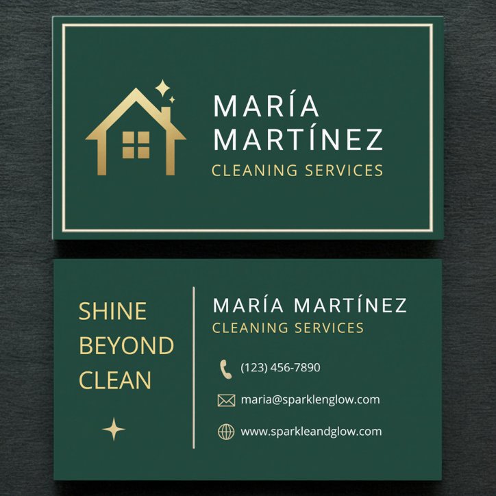 Emerald Green And Gold House Cleaning Services Business Card