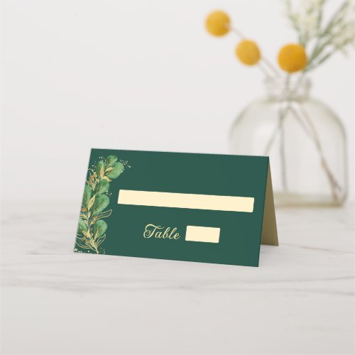Emerald Green and Gold Jewel Tone Wedding Place Card
