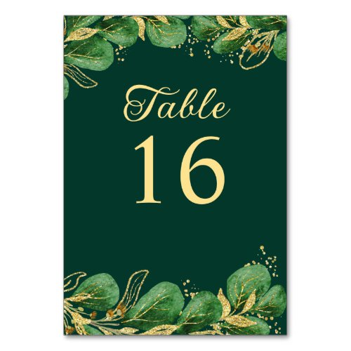 Emerald Green and Gold Jewel Tone Wedding Table Number
