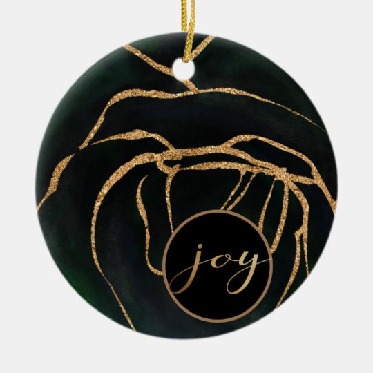 emerald green and gold joy photo ornament