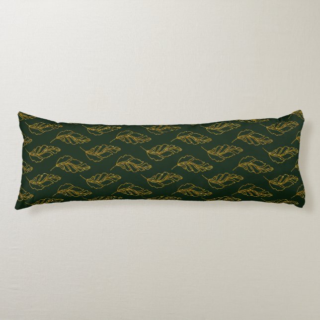 Emerald Green and Gold Leaf Body Pillow (Front)