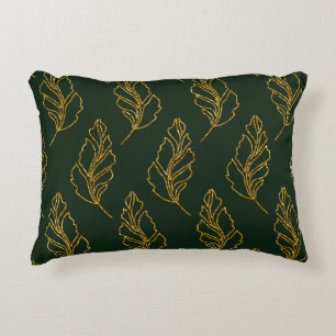 Emerald Green and Gold Leaf Lumbar Throw Pillow