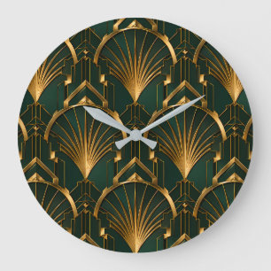 Emerald Green and Gold Luxury Art Deco Wall Clock