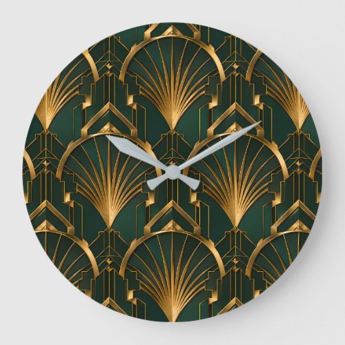 Emerald Green and Gold Luxury Art Deco Wall Clock