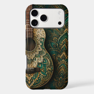 Emerald Green and Gold Mandala Acoustic Guitar iPhone 17 Pro Max Case