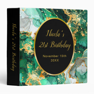 Emerald Green and Gold Marble Agate Birthday Party 3 Ring Binder
