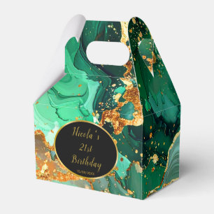 Emerald Green and Gold Marble Agate Birthday Party Favor Boxes