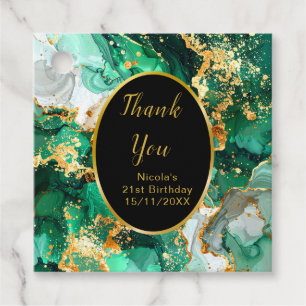 Emerald Green and Gold Marble Agate Birthday Party Favor Tags