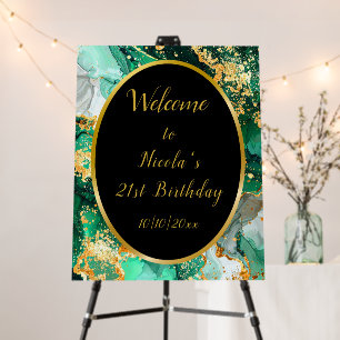 Emerald Green and Gold Marble Agate Birthday Party Foam Board