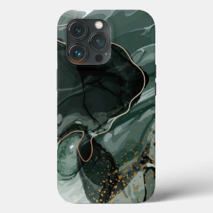 Emerald Green and Gold Marble, Marble Background iPhone 13 Pro Case