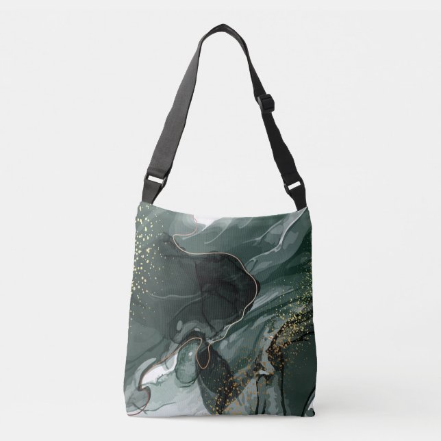 Emerald Green and Gold Marble, Marble Background Crossbody Bag (Front)