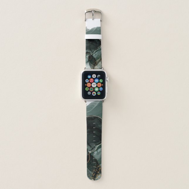 Emerald Green and Gold Marble, Marble Background F Apple Watch Band (Front)