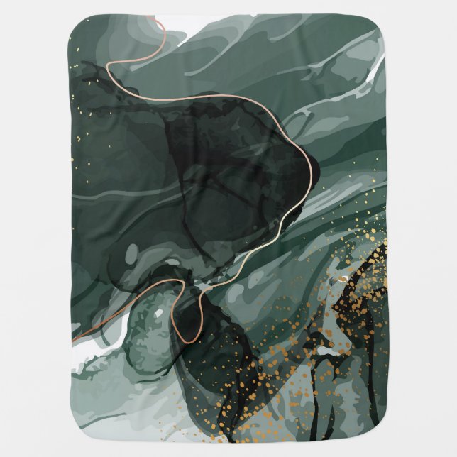 Emerald Green and Gold Marble, Marble Background F Baby Blanket (Front)