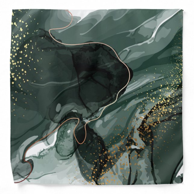 Emerald Green and Gold Marble, Marble Background F Bandana (Front)