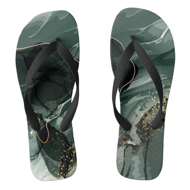 Emerald Green and Gold Marble, Marble Background Flip Flops (Footbed)