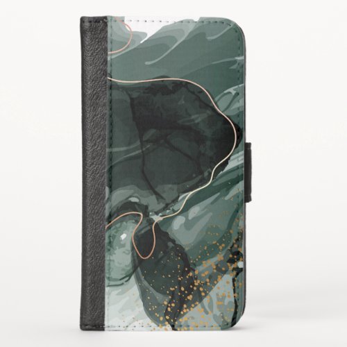 Emerald Green and Gold Marble Marble Background iPhone XS Wallet Case