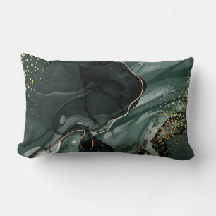 Emerald Green and Gold Marble, Marble Background Lumbar Pillow