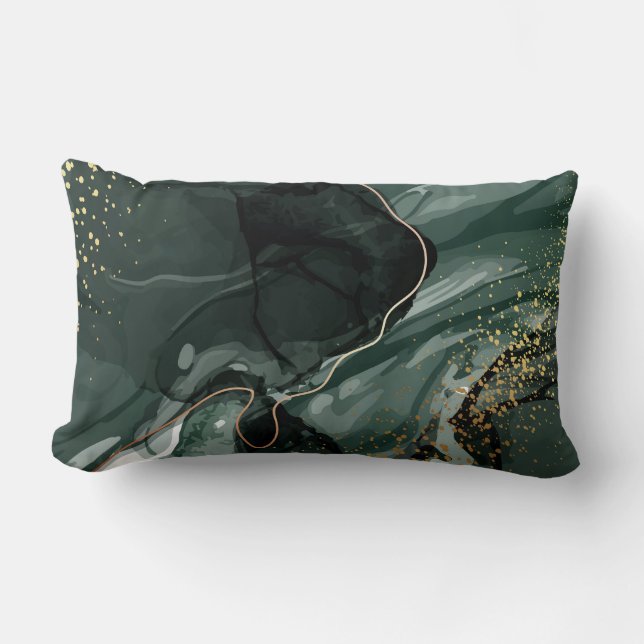 Emerald Green and Gold Marble, Marble Background Lumbar Pillow (Front)
