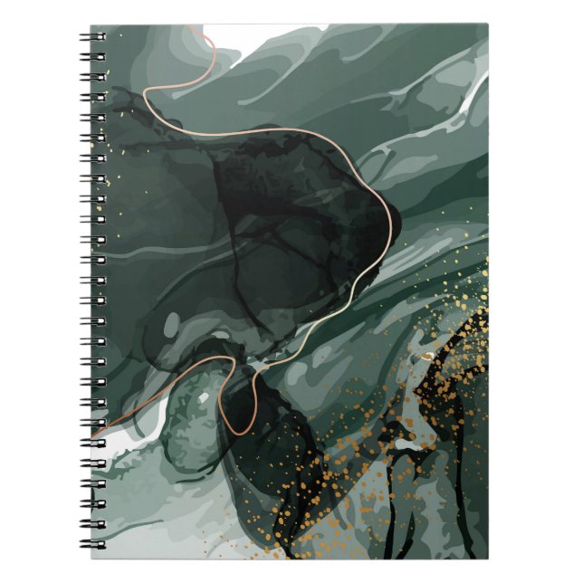 Emerald Green and Gold Marble, Marble Background Notebook (Front)
