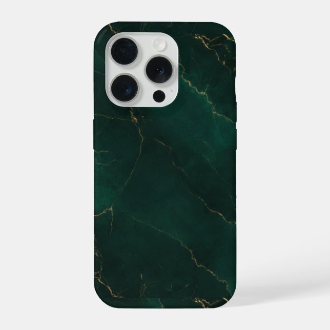 Emerald Green and Gold Marble Texture Luxury iPhone Case (Back)