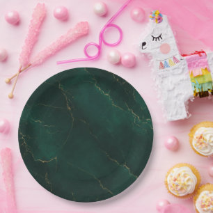 Emerald Green and Gold Marble Texture Luxury Paper Plates