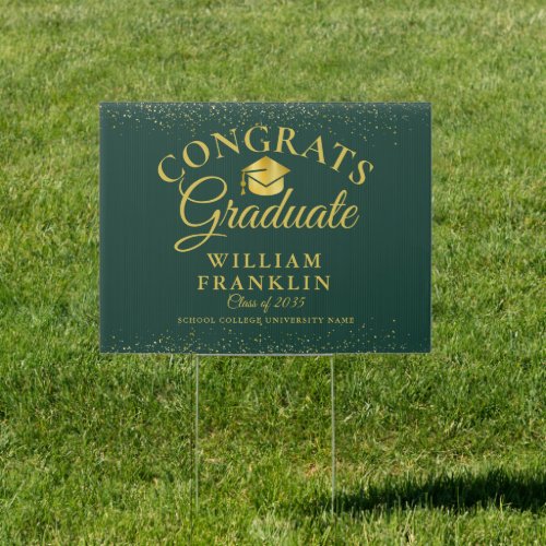 Emerald Green And Gold Modern Graduation Sign