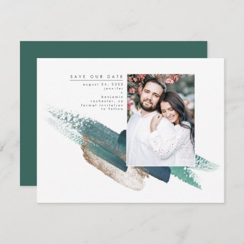 Emerald Green and Gold Modern Save the Date Photo
