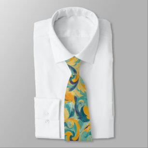 Emerald Green and Gold Paisley-Inspired Abstract Neck Tie