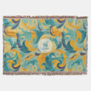 Emerald Green and Gold Paisley-Inspired Abstract Throw Blanket