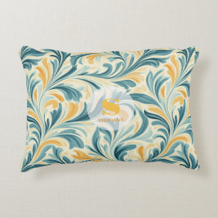 Emerald Green and Gold Paisley Leaf Pattern Accent Pillow