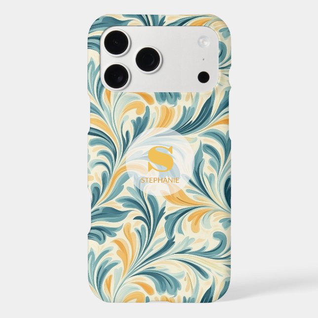 Emerald Green and Gold Paisley Leaf Pattern iPhone Case (Back)