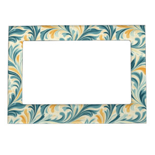 Emerald Green and Gold Paisley Leaf Pattern Magnetic Frame