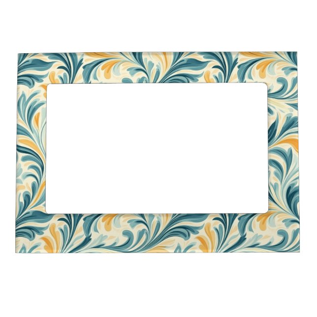 Emerald Green and Gold Paisley Leaf Pattern Magnetic Frame (Front)
