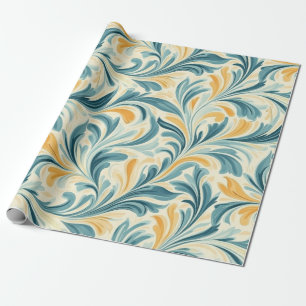 Emerald Green and Gold Paisley Leaf Pattern Wrapping Paper