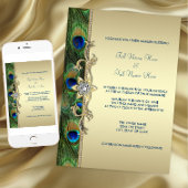 Emerald Green and Gold Peacock Wedding Invitation