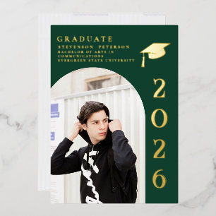 Emerald Green and Gold Photo Graduation Invitation Foil Invitation
